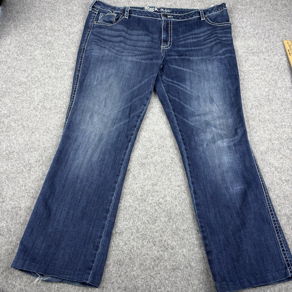 Rock By Wrangler Jeans Womens 44x31 Low Rise Straight Y2K Embellished Stretch